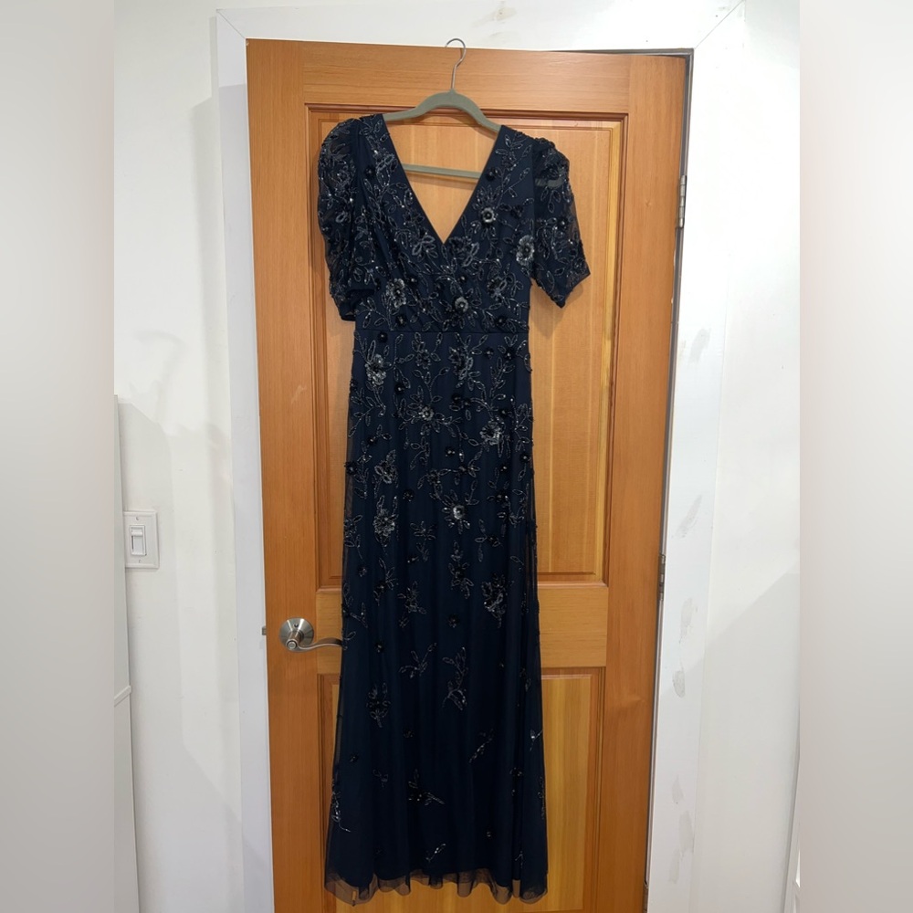 Adriana Papell short sleeve beaded gown